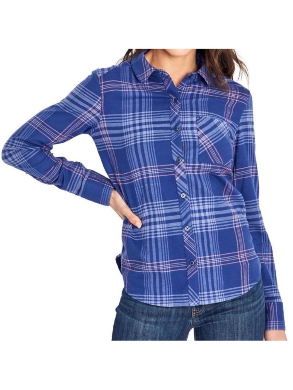 Orvis Women's Navy Plaid Logan Stretch Flannel Size S Button Up Shirt Gorpcore